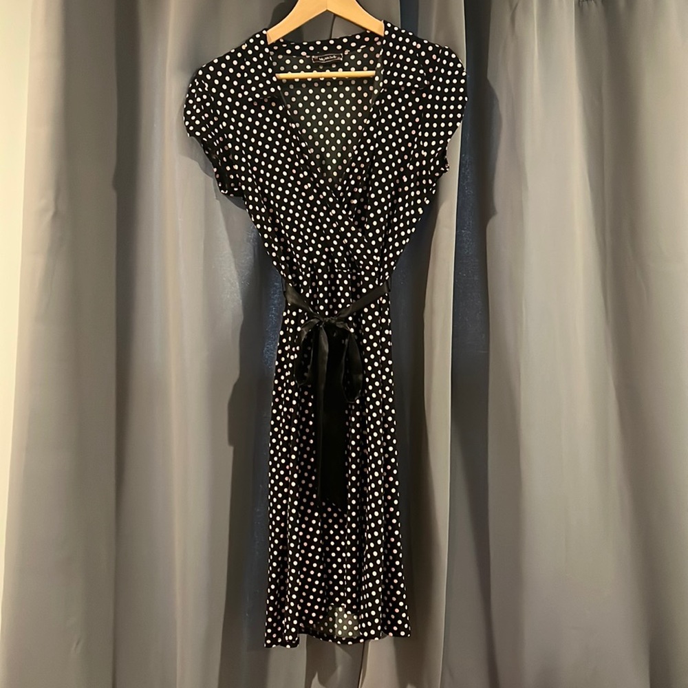 Pink & Black Faux Wrap Dress